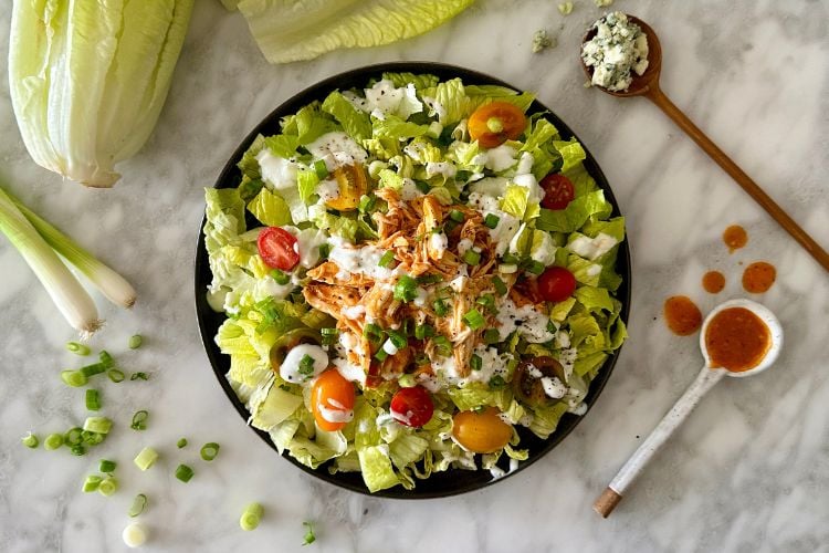 slow cooker buffalo chicken on salad