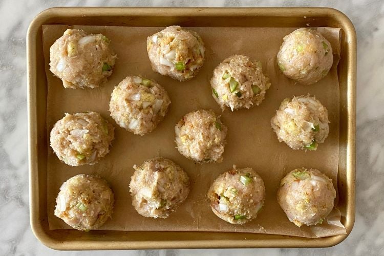 turkey stuffing meatballs on sheet pan